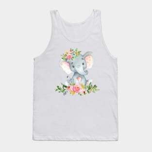 Cute Elephant with Flowers Tank Top